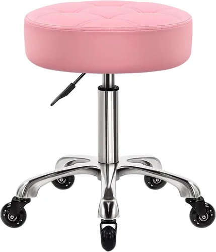 Vista 8 de WKWKER Taburete rodante resistente con ruedas, taburete giratorio hidráulico ajustable, silla redonda ergonómica de cuero grueso para cocina Negro