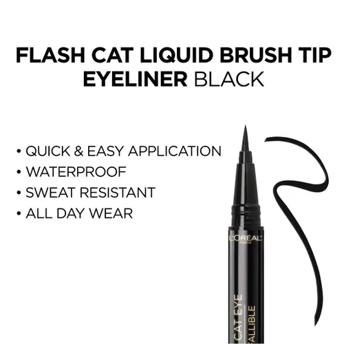 Vista 8 de L'Oreal Paris Makeup Infallible Flash Cat Eye Delineador de ojos líquido impermeable, negro, 0.44 onzas