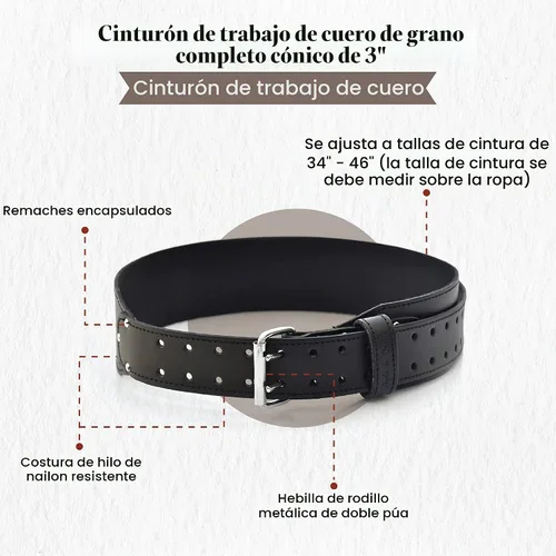 Vista 3 de Style n Craft Cinturón de trabajo de cuero de grano completo cónico de 3 pulgadas de ancho, resistente y duradero, negro (75437)