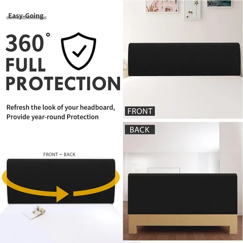 Vista 3 de Easy-Going Funda elástica para cabecera de cama, funda de cabecera de cama cuadrada pequeña, de jacquard, a prueba de polvo, para dormitorio Negro