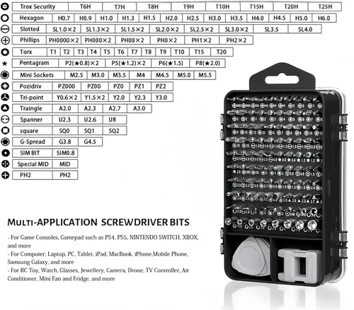 Vista 2 de Juego de 115 piezas de destornilladores de precisión para teléfono, computadora, reloj, consola, lentes, electrónico - Kit profesional