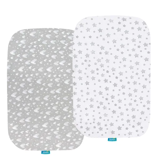 Vista 19 de Sábanas ajustadas de cuna, compatibles con Munchkin Brica Fold N' Go, 2 unidades, 100% algodón de punto jersey, transpirables y súper suaves, Gris