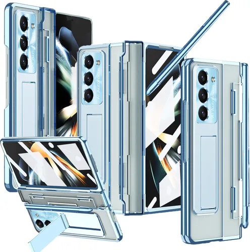 Vista 12 de NINKI Funda compatible con Samsung Galaxy Z Fold 5 5G con S Pen y protección de bisagra, cubierta transparente chapada de lujo transparente con Negro