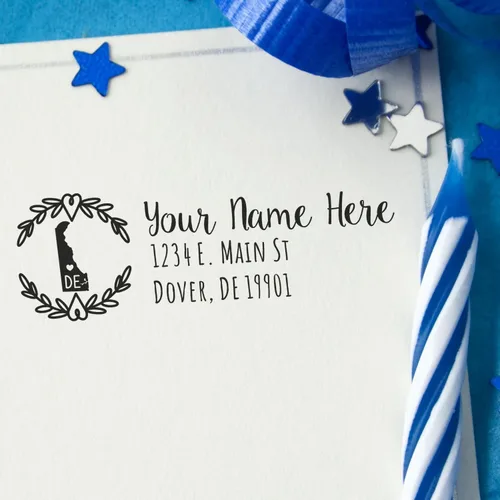 Vista 26 de State of Alabama Wreath Duo Hand Address Stamp - Personalized Rubber Stamp Montaje manual Duo