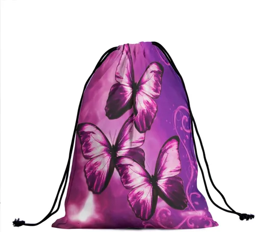 Vista 2 de Bolsa de agarre de gimnasia de piel de animal, bolsa de gimnasia con cordón ajustable, bolsa de cuerda para fauna silvestre, Mariposas Galaxy