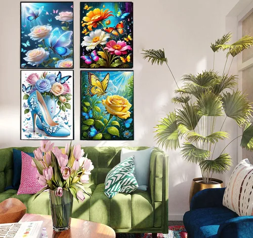 Vista 2 de Liccyy Paquete de 4 kits de pintura de diamantes 5D para adultos, adolescentes principiantes con todas las herramientas, pinturas artísticas
