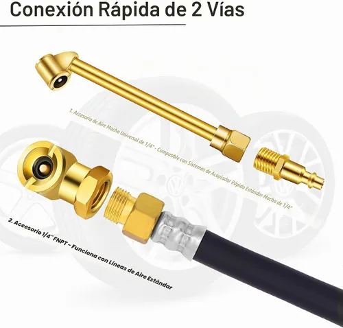 Vista 3 de GODESON Mandril de Aire de Doble Cabezal para Trabajo Pesado, Mandril de Neumático de Bola Cerrada con NPT Hembra de 1/4 Pulgada y Dos Conectores