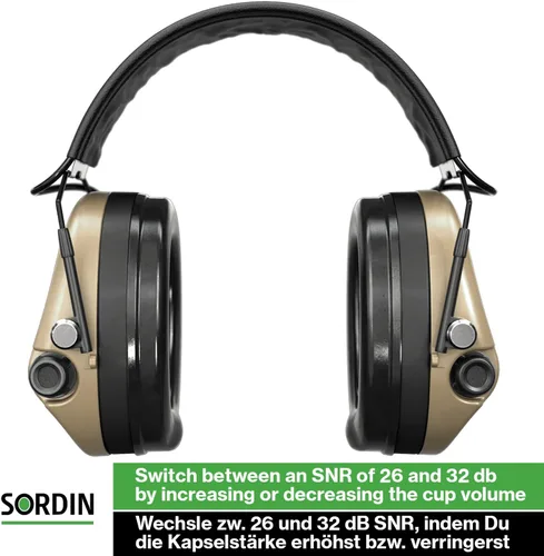 Vista 5 de Sordin MIL AUX SFA Ear Muffs - Active and Electronic Military Ear Defenders w/ 31 dB SNR Attenuation Ring - Tactical Earmuffs