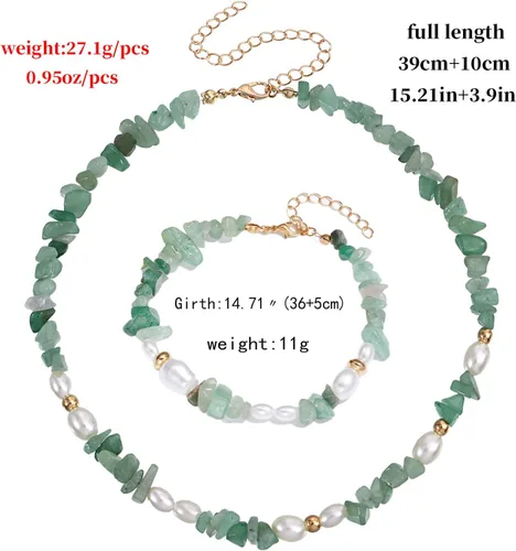 Vista 2 de Collar de cristal de cornalina de perlas bohemias de cristal transparente verde Gargantilla de piedra irregular natural turquesa collar de cuentas