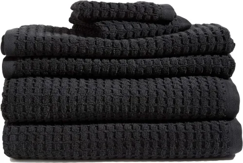 Vista 2 de DKNY Juego de toallas de algodón de secado rápido, 2 baños, 2 manos, 2 toallas pequeñas, color negro