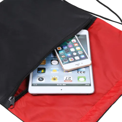 Vista 5 de ICObuty Bolsa deportiva de gimnasio para animadora, mochila con cordón, 6 unidades, poliéster 210D para presionar el calor, RojoNegro, Talla única