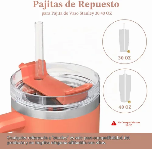 Vista 7 de Pajitas de repuesto para vasos Stanley de 40 onzas y 30 onzas, paquete de 6 popotes reutilizables con cepillo de limpieza, 12 pulgadas de largo