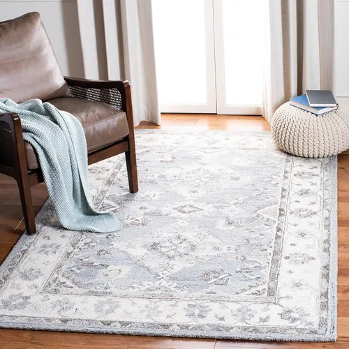 Vista 11 de SAFAVIEH Suzani Collection - Alfombra decorativa de 2 x 3 pies, gris y marfil, lana bohemia hecha a mano, ideal para zonas de alto tráfico