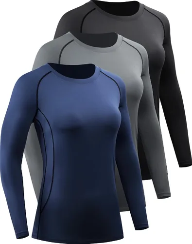 Vista 85 de CADMUS Paquete de 1 o 3 camisetas de entrenamiento de manga larga para mujer, camiseta de compresión de ajuste seco para correr