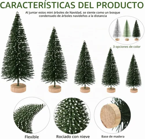 Vista 4 de 30 piezas de mini decoración de árbol de Navidad, árbol de Navidad artificial, 5 tamaños, mini árboles de escarcha de nieve de sisal con base