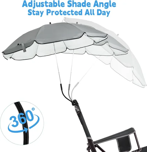 Vista 4 de Sombrilla para Silla Compatible con GCI - Accesorio para Protección Solar, Sombrilla Portátil para Silla de Playa, con Abrazadera Ajustable y Fácil