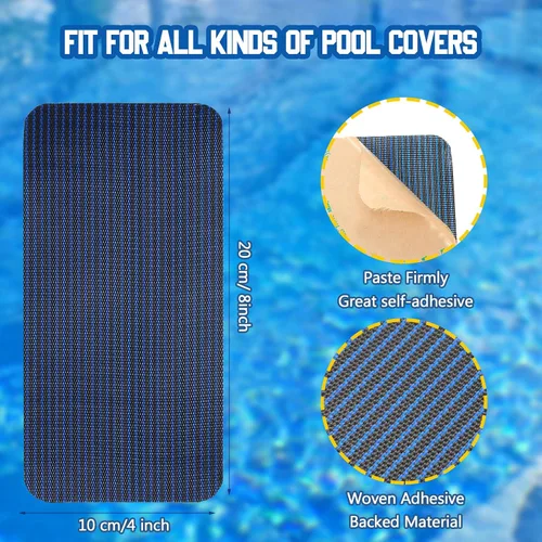 Vista 2 de Treela Kit de reparación de 6 piezas de cubierta de seguridad para piscina, kit de reparación de parche azul para piscina, malla autoadhesiva