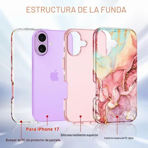 Vista 2 de Btscase Funda compatible con iPhone 17 de 6.3 pulgadas 2025, patrón de mármol 3 en 1, resistente a prueba de golpes, cuerpo completo, policarbonato