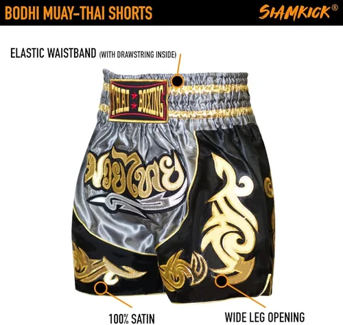 Vista 5 de SIAMKICK Pantalones cortos clásicos de Muay Thai para hombres y mujeres, boxeo, kickboxing, alto grado, artes marciales mixtas, ropa de entrenamiento