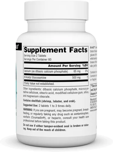 Vista 2 de Source Naturals N-A-G 250 mg de N-acetil glucosamina para soporte articular y revestimiento intestinal - 120 tabletas