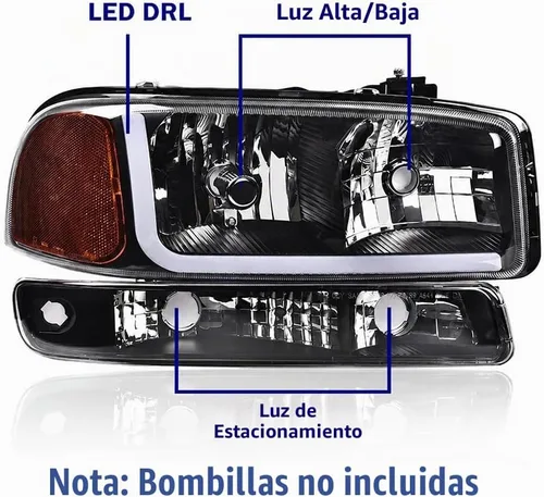 Vista 7 de Conjunto de faros LED DRL PIT66 para GMC Sierra 1999-2007, Yukon 00-06