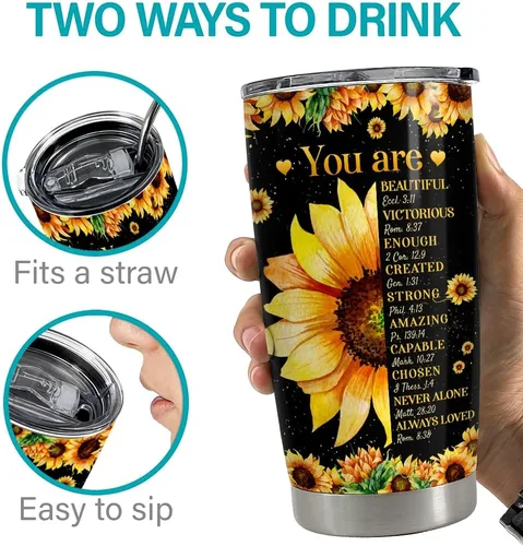 Vista 7 de SANDJEST Vaso inspirador de 20 onzas, regalo cristiano, regalos inspiradores para mujeres, vasos con aislamiento de acero inoxidable motivacional