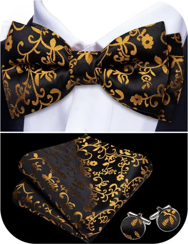 Vista 14 de Barry.Wang Pajarita de Rayas Paisley para Hombre de Seda Preatada Pañuelo de Bolsillo Gemelos Juego Formal Boda Fiesta Graduación