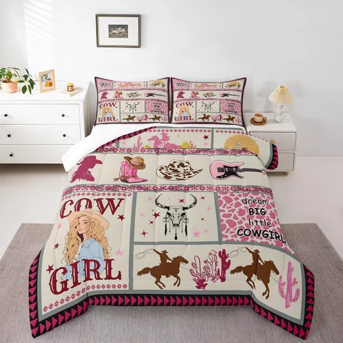 Vista 26 de Ropa de cama con estampado de vaca marrón tamaño individual, juego de edredón rústico de piel de vaca con calavera de vaca, relleno de edredón