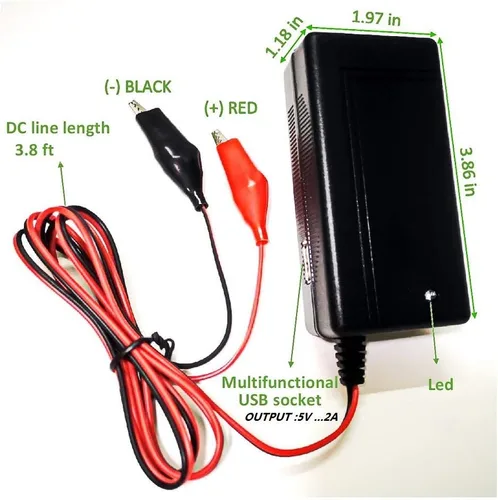 Vista 2 de Cargador de batería de plomo ácido de 6 V/12 V para juguetes de paseo de 12 V/6 V para niños, cargador SLA para 6 V/12 V PB, batería eléctrica