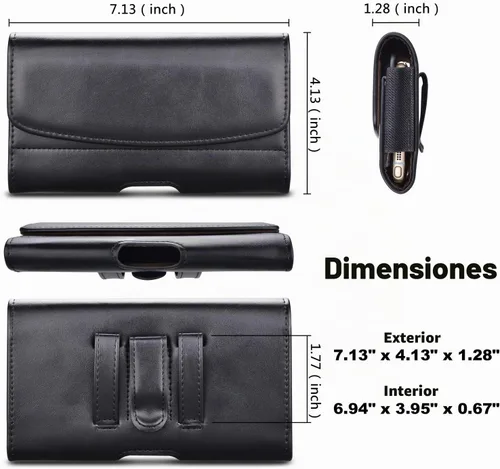 Vista 2 de Funda para teléfono con clip para cinturón, bolsa de transporte de PU de alta calidad con soporte para tarjetas de bloqueo RFID, funda magnética