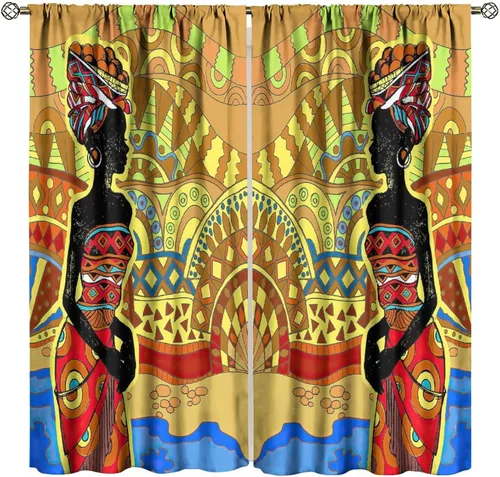 Vista 19 de Cortina de mujer africana, con estampado étnico tribal y étnico, reducción de ruido, para dormitorio, sala de estar, cortinas con aislamiento