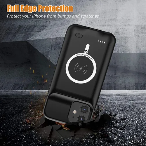 Vista 5 de Funda de batería para iPhone 11, mejorada de 10000 mAh, funda protectora de alta capacidad, recargable, cargador de batería extendida, compatible