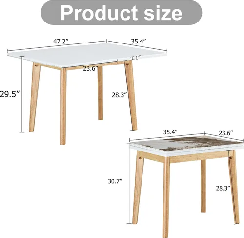 Vista 2 de Mesa de piedra sinterizada de imitación mármol blanco con patas de madera de goma, escritorio plegable para computadora, escritorio de oficina