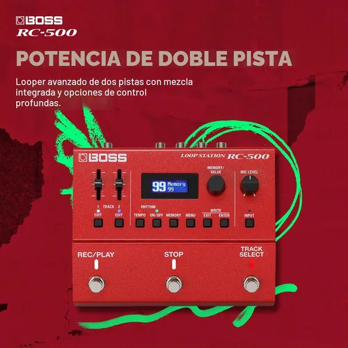 Vista 2 de BOSS RC-500 Loop Station Looper Avanzado de Dos Pistas con Mezcla Integrada y Opciones de Control Profundo Calidad de Sonido Líder en su Clase