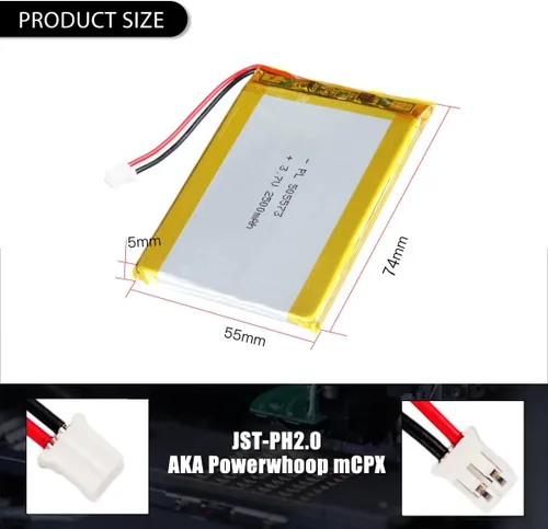 Vista 3 de YDL 3.7V 2500mAh 505573 Batería Lipo Recargable de Polímero de Iones de Litio con Conector PH2.0mm JST