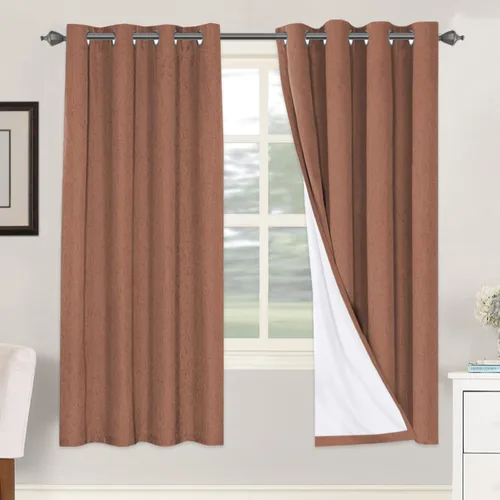 Vista 67 de H.VERSAILTEX Cortinas 100% opacas con aislamiento térmico, texturizadas, de lino, con bloqueo completo de calor y luz, para sala de estar y Negro