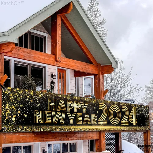 Vista 8 de KatchOn, Cartel de Feliz Año Nuevo 2024 – Grande 120 x 20 pulgadas Cartel de feliz año nuevo para patio Decoraciones de feliz año nuevo 2024