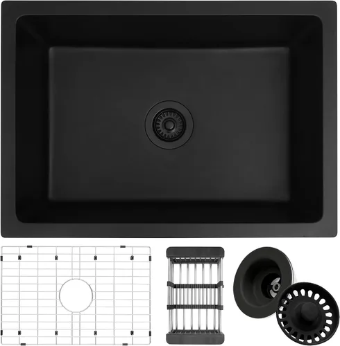 Vista 12 de Fregadero de barra negro, fregadero de cocina de montaje inferior de 13 x 15 x 10 pulgadas, fregadero de cocina pequeño y profundo de granito