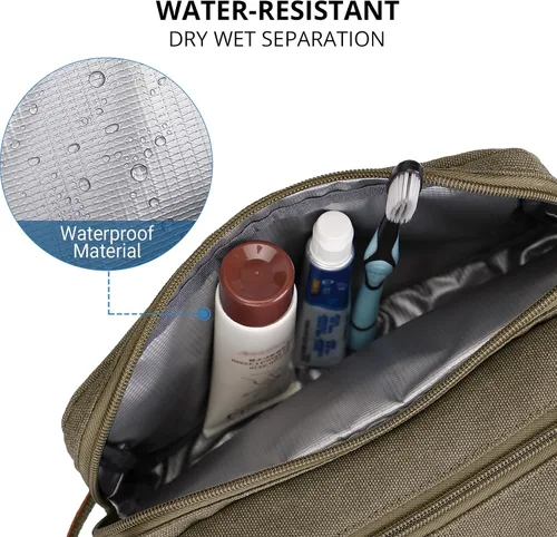 Vista 5 de WITZMAN Neceser de lona para hombre, organizador de kit de Dopp colgante, resistente al agua, bolsa de artículos de tocador de viaje, bolsa de baño