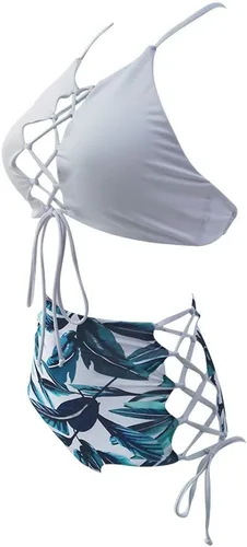 Vista 3 de Bikini africano sin espalda para mujer, traje de baño tankini de cintura alta, traje de baño con correa