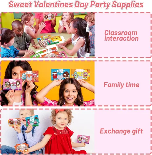 Vista 7 de Paquete de 40 tarjetas de chistes de San Valentín para niños con sobres, calcomanías de comida dulce, tarjetas de intercambio para el día de San