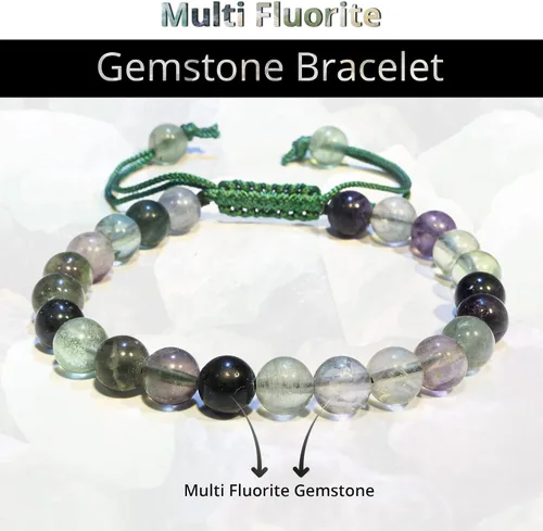 Vista 211 de Adjustable Crystal Bracelet – Gemstone Bead Bracelet with Adjustable Macrame String – Chic Gemstone Bracelet for Men and Women – 8mm Round Healing