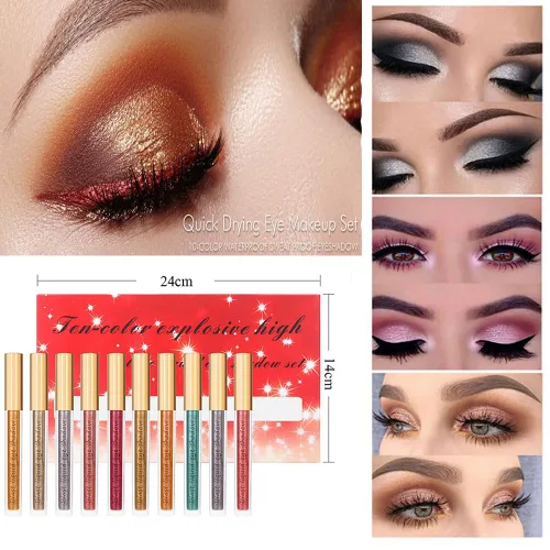 Vista 8 de VERONNI Juego de sombra de ojos líquida con purpurina, 10 piezas de sombra de ojos con purpurina, sombra de ojos líquida metálica brillante, larga
