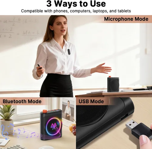 Vista 2 de yAyusi Amplificador de voz inalámbrico para profesores con 2 micrófonos magnéticos Lavalier, mini micrófono portátil manos libres y altavoz