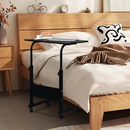 Vista 7 de Karl home Mesa móvil pequeña de 23.6 pulgadas, escritorio para computadora con ruedas, altura ajustable, carrito de computadora portátil, mesa