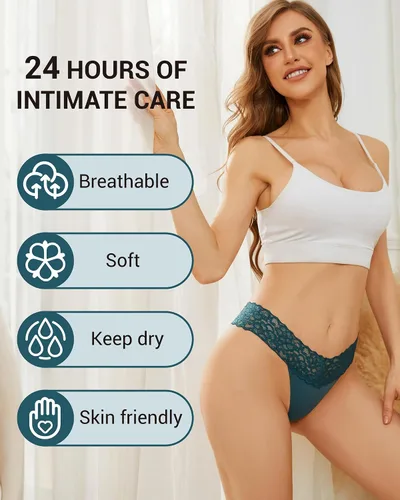 Vista 3 de Tangas para mujer, calzones de encaje sin costuras, ropa interior invisible, paquete de 6