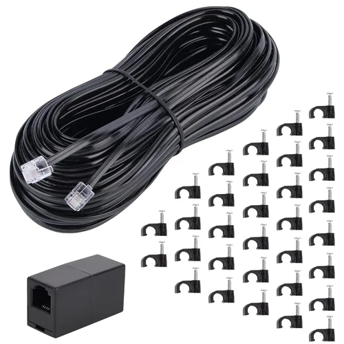 Vista 13 de Cable de extensión de teléfono, cable de línea de teléfono (15 pies - Negro) con conector RJ11 estándar