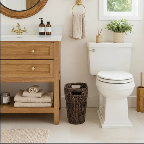 Vista 5 de StorageWorks Cubo de basura de mimbre, cesta de basura de mimbre para baño Marrón (Jacinto de agua)