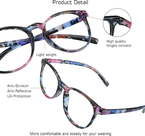 Vista 2 de VisionGlobal Ahorra un 30 % en dos pares de anteojos de bloqueo de luz azul (floral rosa frío y floral rojo escalofriante)