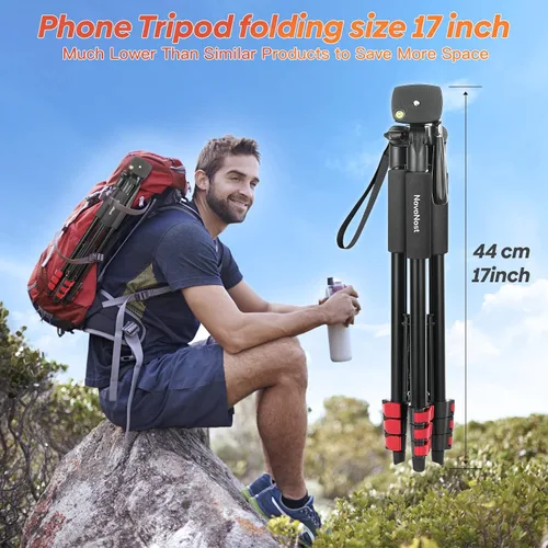 Vista 2 de Trípode para teléfono de 65", trípode para iPhone y cámara con control remoto inalámbrico y soporte para teléfono celular para grabación